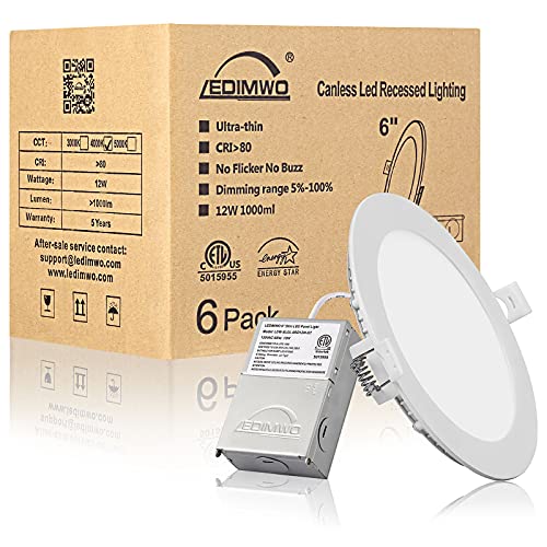 Ledimwo 6 inch 12W 4000K 1100lm NoFlicker NoBuzz Dimmable Led Ceiling