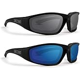 Epoch Eyewear Foam Padded Motorcycle Sunglasses Black Frames/Smoke Lens, Black Frames/Blue Lens