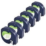 AOJE Compatible Label Tape Replacement for Dymo Letratag Refills 91330 S0721510 1/2'' W x 13' L Black on White Letratag White Paper Tapes Work with Dymo LetraTag Plus LT100H LT100T QX50, 6-Pack