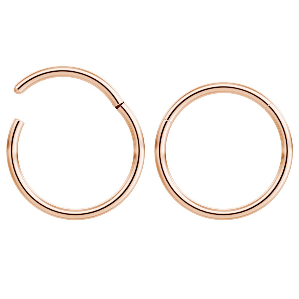Bling Piercing 2pc 1mm 18g Hinged Clicker Captive Bead Ring Rose Gold 10mm Helix Earring Nose Hoop Rook Cartilage Tragus Lip Septum Forward Eyebrow Ear Lobe Nostril Rings Seamless Surgical Steel
