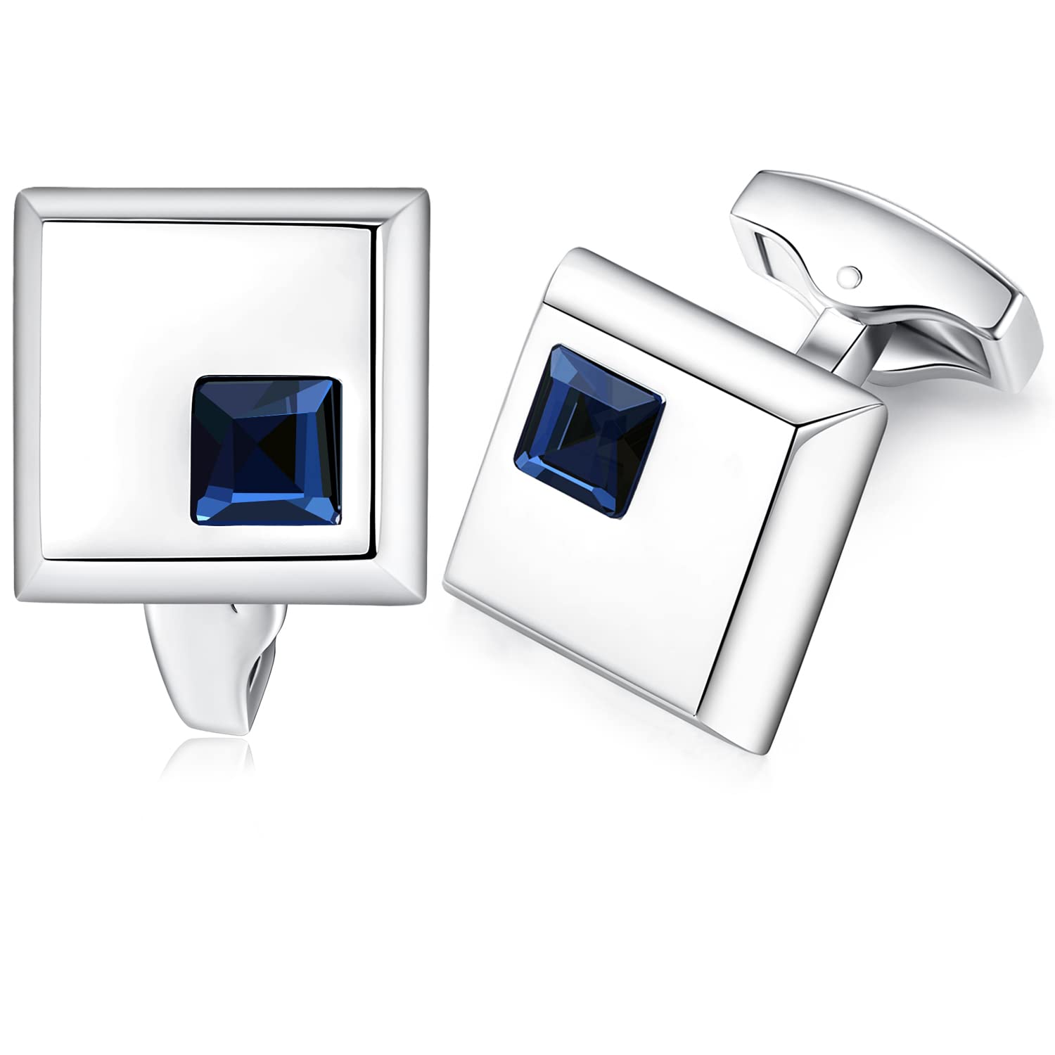 HONEY BEAR Square Crystal Cufflinks for Men Shirt Business Wedding Gift (Blue)