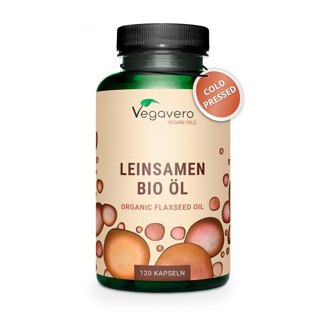 Vegavero Organic Flaxseed Oil | Vegan Omega 3 6 9 Capsules | Premium Quality | Cold-Pressed Organic Linseed Oil | NO Additives | Lab-Tested | 120 Capsules