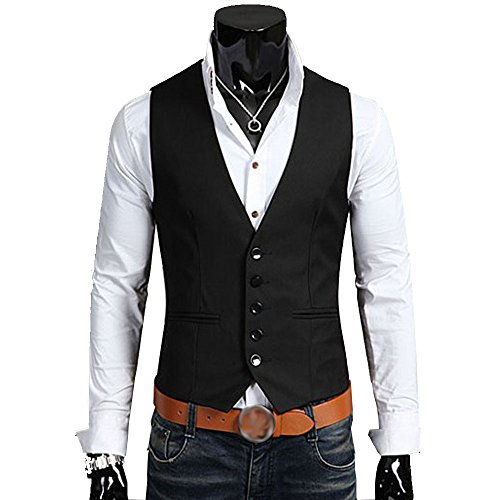 Mage male men s vests casual slim fit v-neck 5-button f…