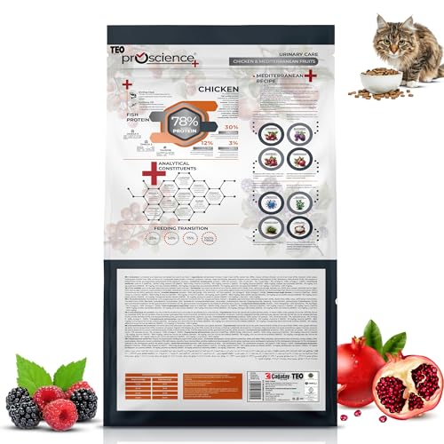 Teo Premium Proscience Chicken Sterilized Cat Food 1.5KG 78% Animal Protein, Low-Grain Digestive Care, Weight Control Formula with Omega 3 & 6, Cranberry & Berry Blend for Neutered Cats Food