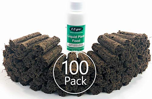 Aerogarden Seed Starter System Compatible Refill Pack | 100 Aerogarden Sponges Compatible and 4 OZ Liquid Plant Food 4-3-6 | Aerogarden Nutrients Liquid Compatible | Use Aero Garden Seed Pods by EZgro