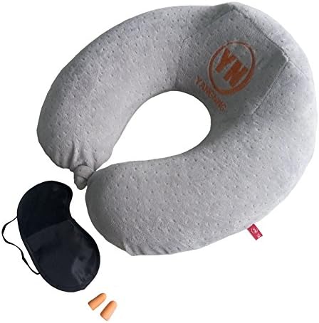 YANGNING Memory Foam Neck Pillow - Premium Neck Support Pillow For Comfort Rest Gray