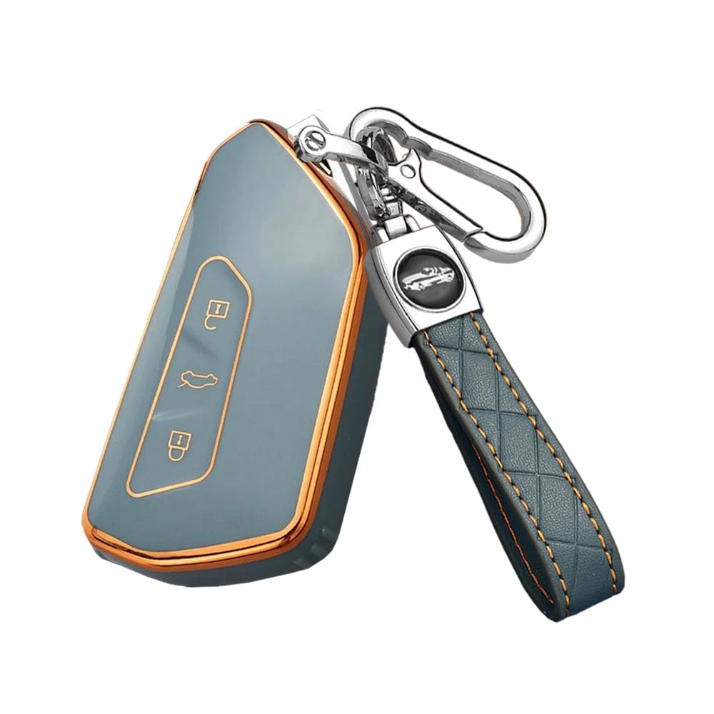 HIBEYO Smart Car Key Case Fits VW Golf 8 Protective Cover Key Cover TPU for VW ID.3 ID.4 Golf 8 Mk8 Seat Leon MK 4 Tarraco Ateca Skoda Octavia Key Fob 3 Buttons Grey Blue