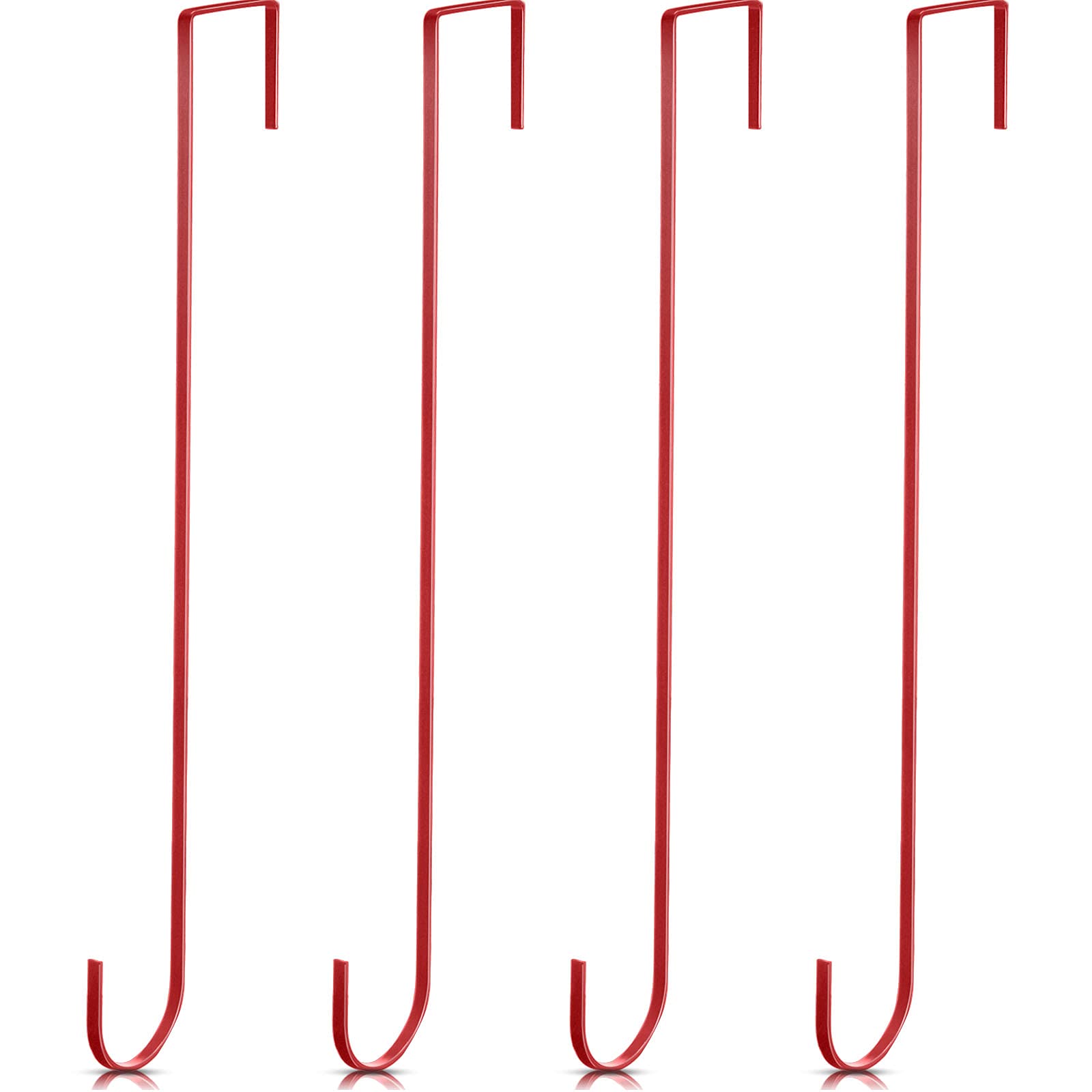 15 Inch Wreath Hanger Hooks Over Door Metal Hooks Practical Clothes Towel Hanger Hooks for Christmas Front Door Decorations (Red,4 Pieces)