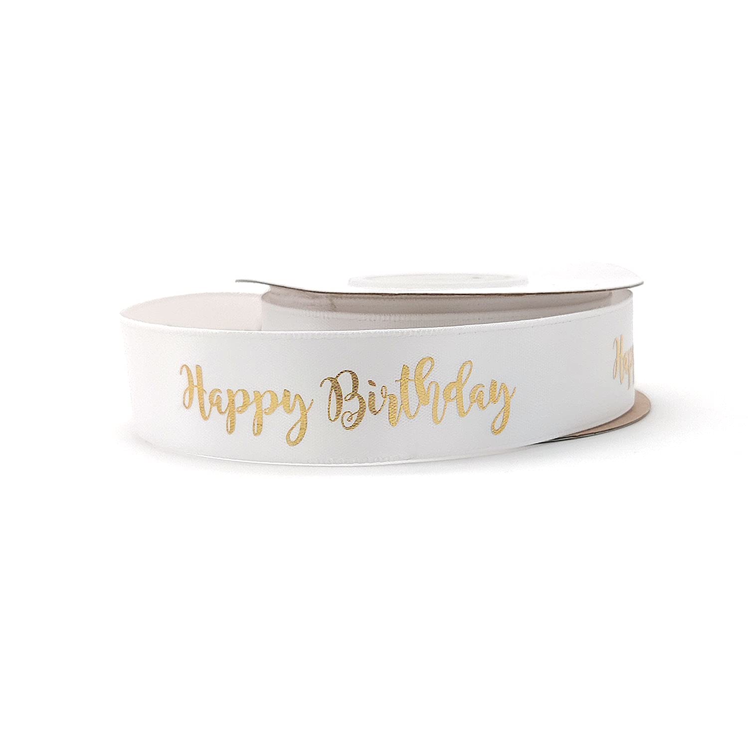 White Ribbon with Gold Writing - Happy Birthday - Birthday Decoration (White) …