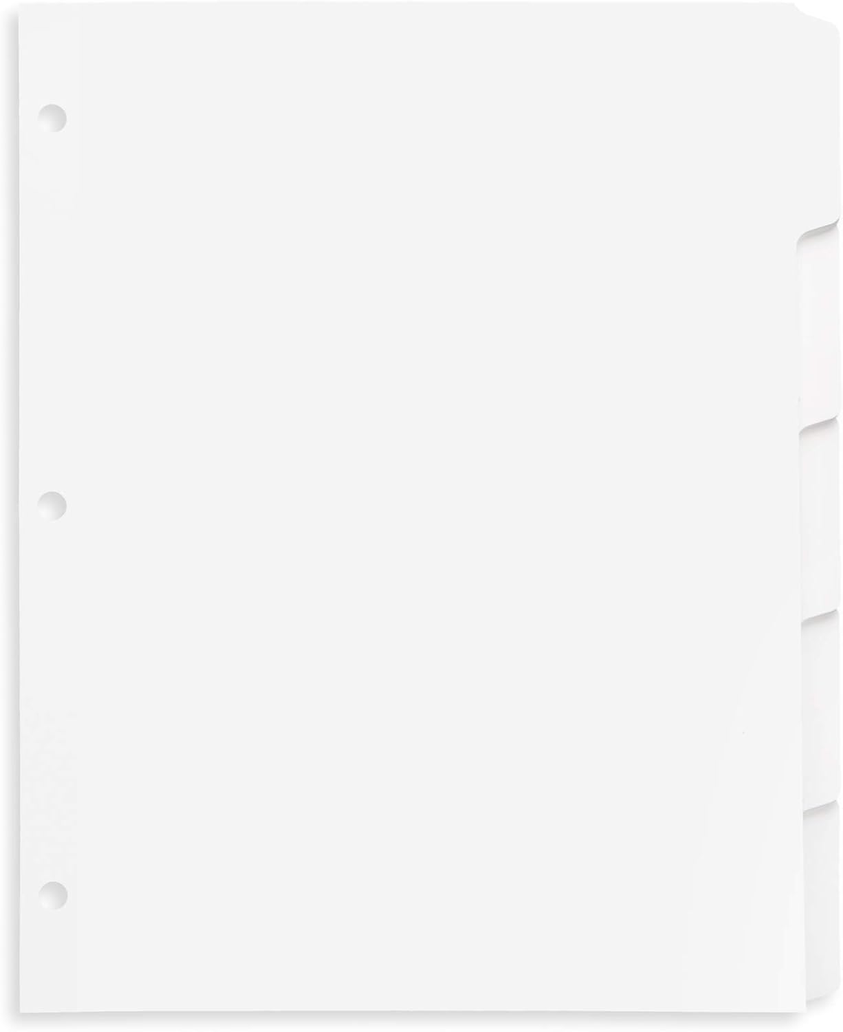 Blue Summit Supplies 3 Ring Binder Dividers with Reinforced Edge, 1/5 Cut Tabs, Letter Size, 3 Hole Punch Section Index Dividers for Binders, White, 100 Page Divider Pack : Office Products