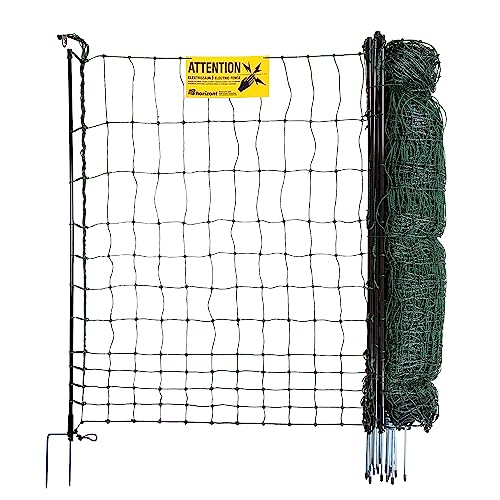 horizont strongLine Hühnerzaun 50m lang, 110cm hoch, Geflügelzaun mit Srom - 15 Fiberglaspfähle mit Doppelspitze - mobiler Zaun, Elektrozaun Hühner, H