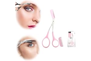 FANSUIT Eyebrow Trimmer Scissor, 2024 New Eyebrow Scissors with Comb, Curved Eye Brow Razor, Non-Slip Stainless Steel Facial Hair Removal Trimmer, Beauty Accessories Gift for Men Women (Pink)