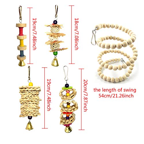Vehomy 8 pcs Bird Parrot Toys Natural Wood Bird Swing Climbing Chewing Standing Hanging Hammock Ladder Bell Bird Cage Toys for Parrots, Parakeet, Conure, Cockatiel, Mynah, Love Birds