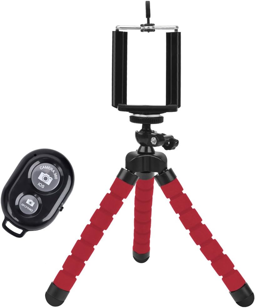 BlastCase Universal Compact Tripod Stand - Remote Included - Flexible Octopus Cell Phone Camera Selfie Stick Tripod Mount for Smartphone/Digital Camera/GoPro Hero(Red)