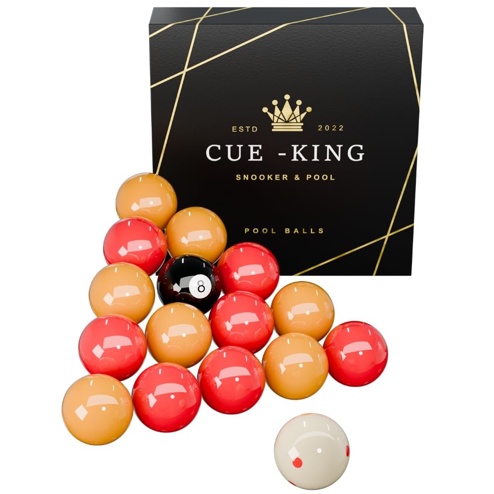 Cue-King Premium Pool Balls Complete Set Grade AA, 2” 16 Pool Ball Set with 1-7/8" Dotted Object Ball, Red and Yellow Pool Balls for Pool Table, Premium Quality