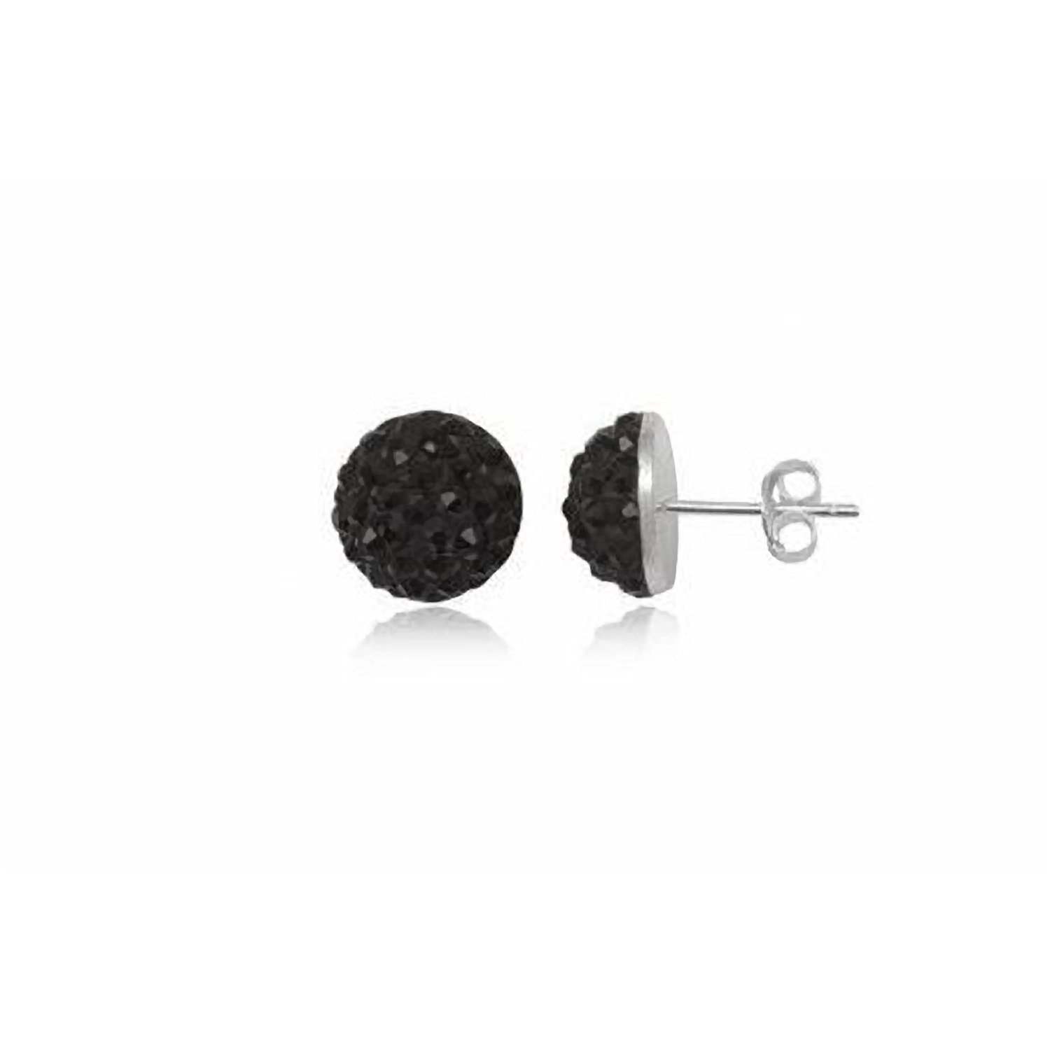 6MM Half Disco Ball Sterling Silver Stud Earrings/Ear Studs for Women Ladies Girls - 925 Sterling Silver Round Austrian Crystal Earrings - BLACK. 6-BLK