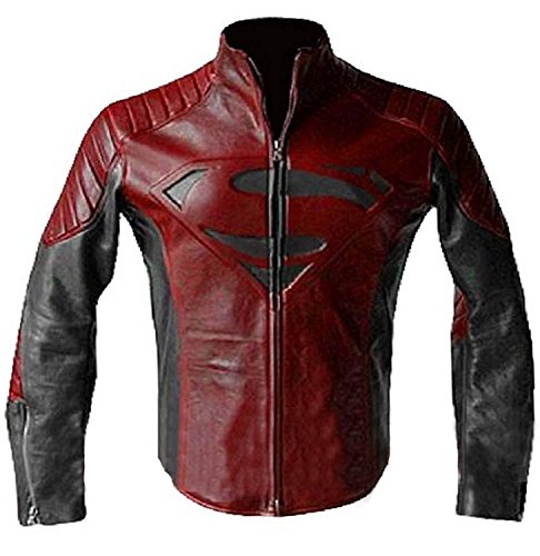 LP-FACON Mens Superman Smallville Black and Red Quilted Leather Jacket