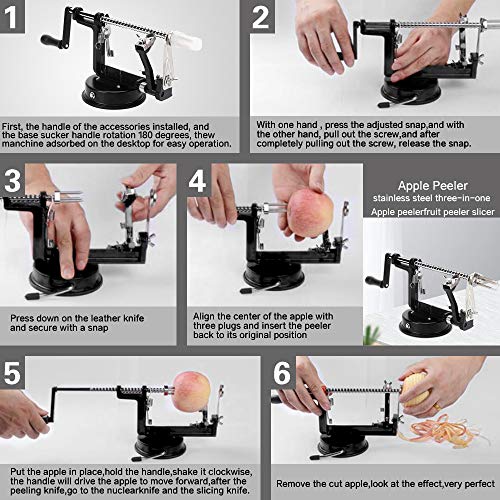 Apple Peelers, 3 In 1 Stainless Steel Apple Peelers Corer Slicer with Suction Base Spiral
