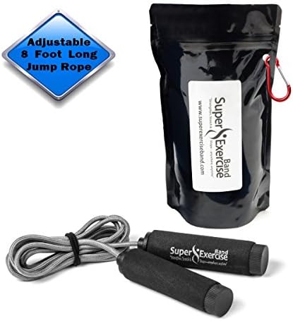 Super Exercise Band Fitness Fun Jump Rope Best Quality Adjustable 8' Long with Swivel Handles, Carry Pouch &amp; Jumping Rope Secrets Workout eBook