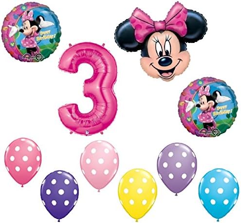 Minnie Mouse #3 3rd Third Happy Birthday Balloon Party Set Mylar Latex Disney Polka Dots