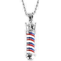 thumbnail image 2 of Men's Silver Plated Cuban Link Chain Necklace - Barber Shop Pendant With Cubic Zirconia - 24 Inch 2 of 6