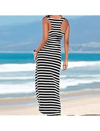 finerione Mujer Vestido de verano sin mangas rayas larga suelta vestido de playa, vestidos para mujer vestidos de noche de fiesta Sexy, Playwear
