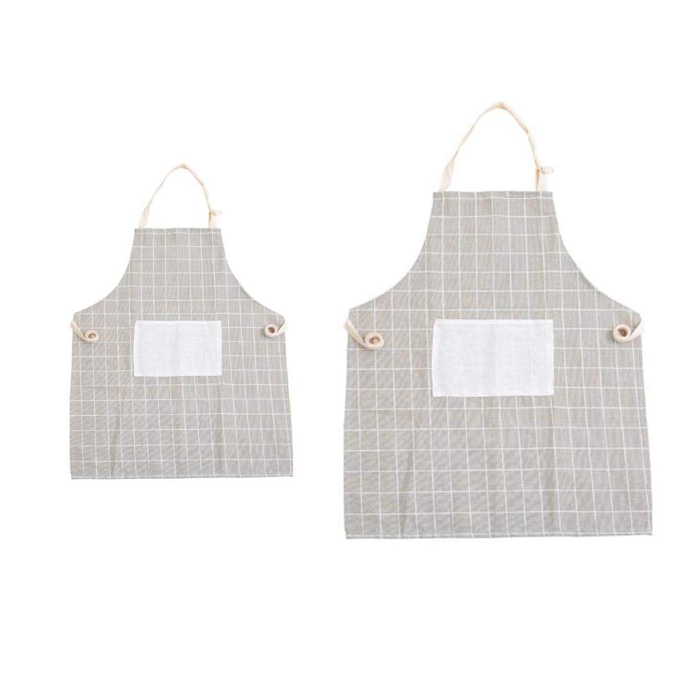 Eyands Parent and Child Cooking Apron - Cotton & Linen Mum and Kids Apron with Pocket, Cooking Baking Gardening Kitchen Apron(Kahaki)