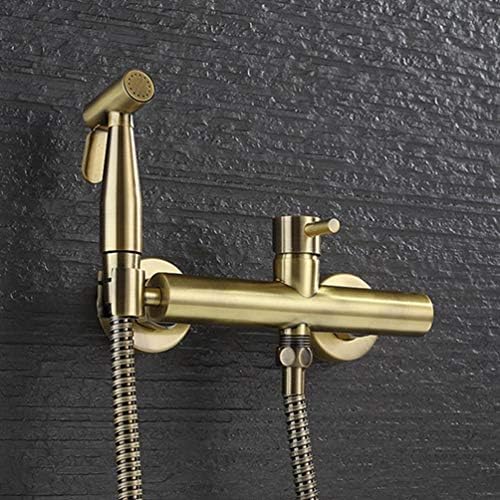 FZHLR Bidet Faucet Set Brass Hot & Cold Mixer Toilet Corner Valve Handheld Shower Head Wash Car Pet Sprayer Mounting Hole Distance 15Cm,Antique Brass A