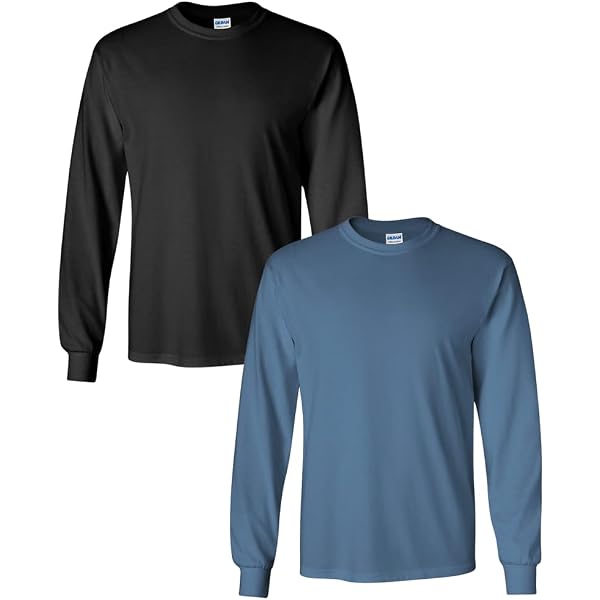 Gildan Men's Ultra Cotton Long Sleeve T-Shirt Pack - Black, Navy, Gold (3 Pack), Size Large