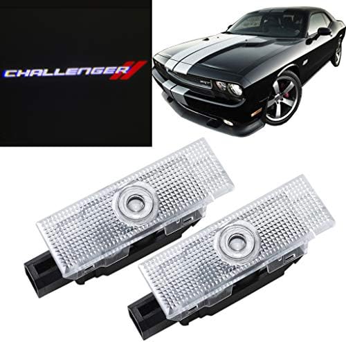 HNZJ 2x No Drill LED Door Projector Logo Lights for Dodge Challenger 2008-2019 White