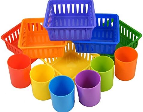 Classroom Small Square Storage Baskets & Plastic Storage Cups Bundle