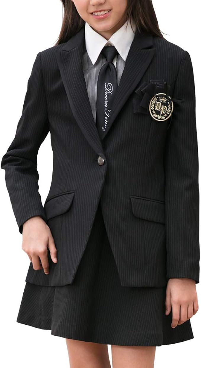 Amazon Co Jp Decorapinkys 卒業式 小学生 女の子 スーツ ジャケット ブラウス スカート ネクタイ ブローチのお得な５点セットフォーマルスーツ 140cm 150cm 160cm 165cm 170cm 服 ファッション小物