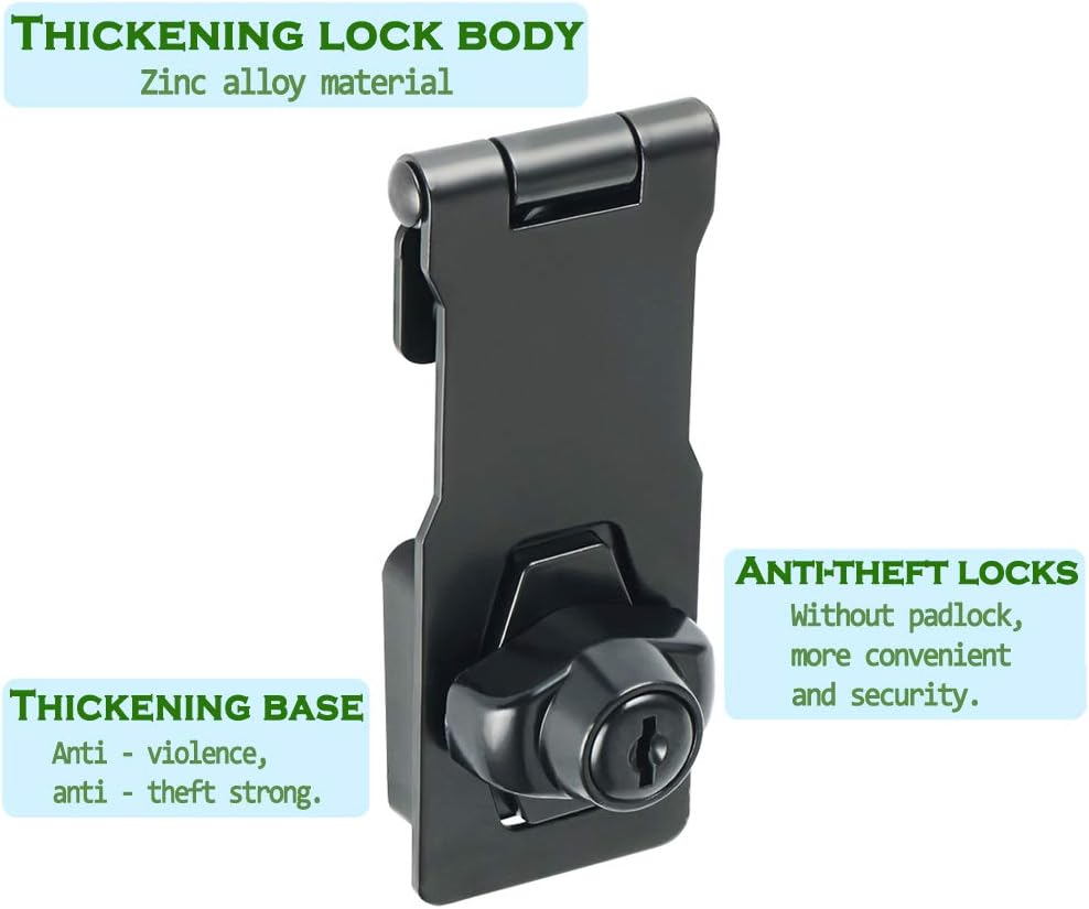 SAYAYO Shed Lock with 2 Keys, Keyed Hasp Door Lock Garden Gate Latch Bolt Security for Wooden Gates 4 Inches Metal Matte Black Finished - Image 4