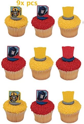 Transformers Cake Toppers-CakePicke Transformers Mission Complete Cupcake-Rings. (9x pcs)