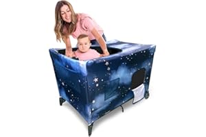 Ark Royale Sleep’N’Shade Pack N Play Cover – 100% Breathable Canopy for Pack and Play – Dark Stretchy Tent for Travel or Mini Crib – for Baby Indoor Outdoor Naps Play or Sleep – Blue Starry Night