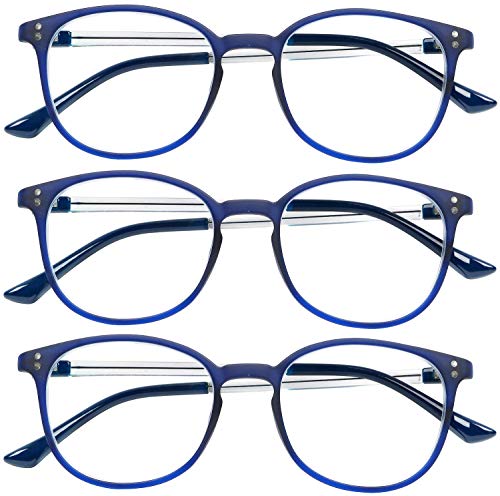 Reading Glasses 3 Pair Stylish Navy Readers Fashion Glasses for Reading Men & Women +1.5