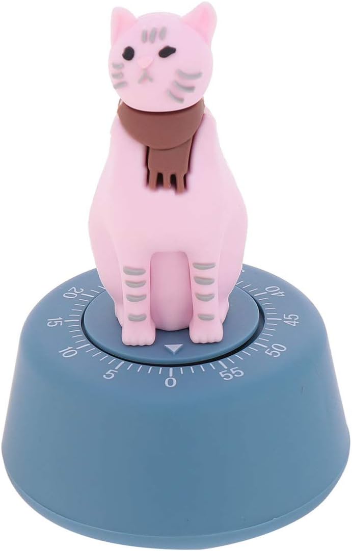 NUOBESTY Cat Kitchen Timer Cooking Countdown 60 Minutes Mins Mechanical Timer Alarm Reminder Cat Kitten Figurine Ornament for Home Office Blue