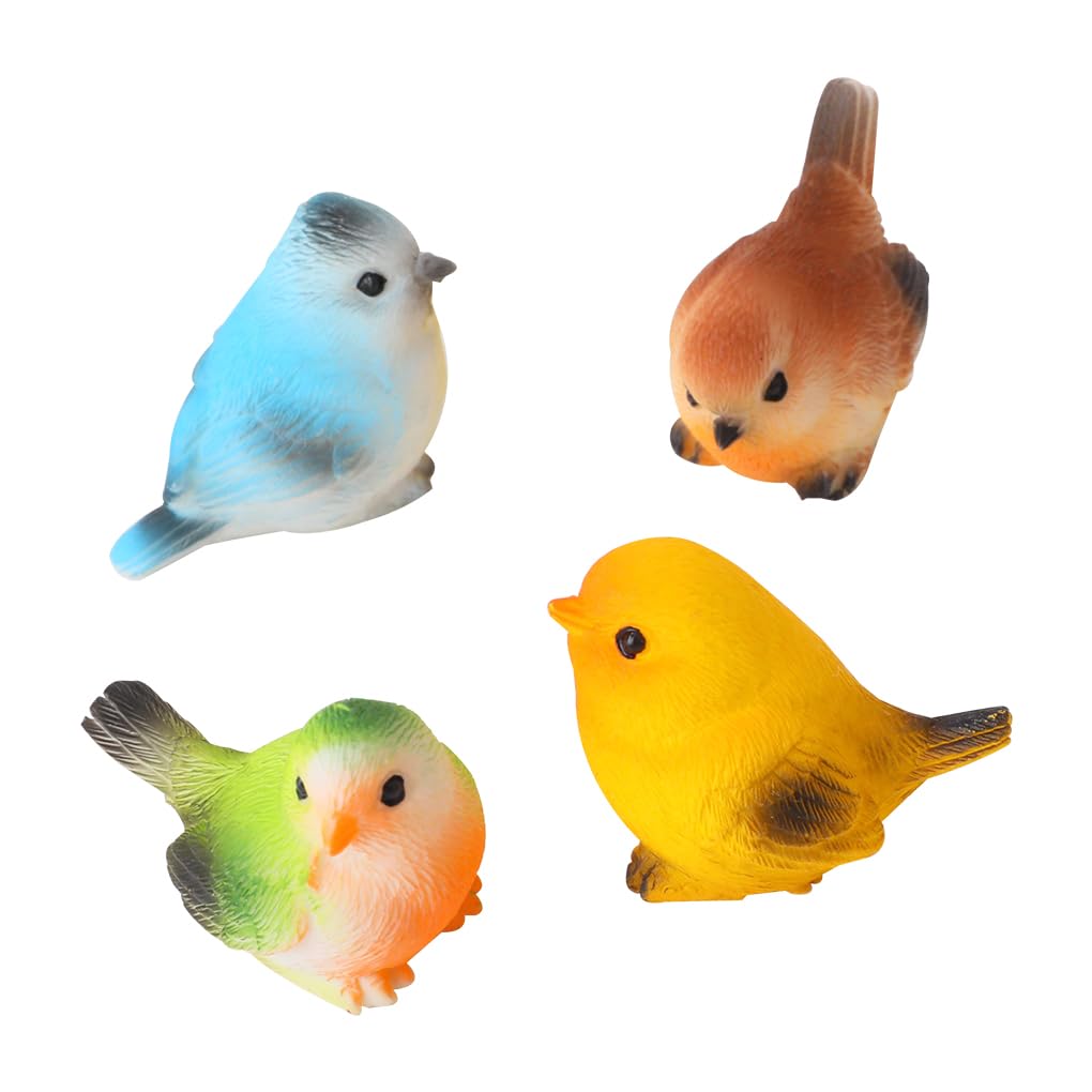 FineInno 4pcs Miniature Bird Figurines Micro Landscape Resin Birds Dollhouse Simulation Bird Figures Cute Animal Fairy Garden Decorations
