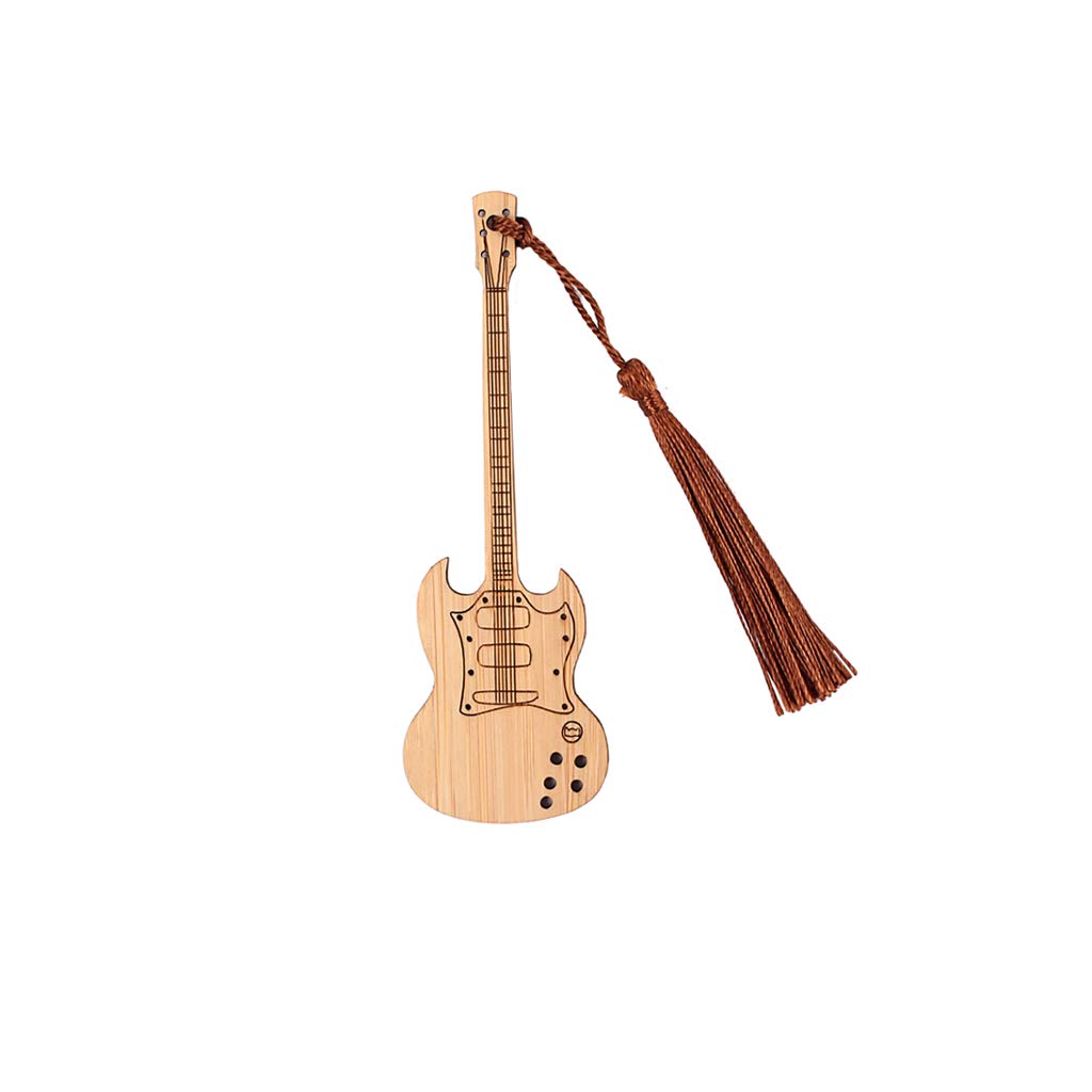 Alnicov Bookmark Guitar Shape Bamboo Bookmark Vintage Personalized Book Marker Art Craft Decor Gift-1C10