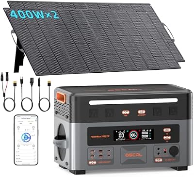 Central Portátil PowerMax 3600PE de 3600W com 2 painéis de 400W, gerador solar de 2016Wh, bateria LiFePO4, carregamento rápido de 80% em 45 minutos, APP, central elétrica para campismo/caravanas/emergências