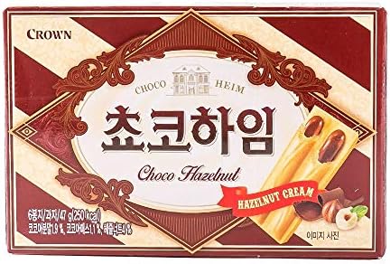 Crown Choco Heim | 47g | Pack of 12, Korean Snack, Chocolate Cream Wafers with Hazelnut Spread, Sweet & Rich Flavors, 초코하임