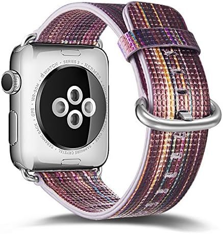 Apple watch band 42mm Genuine Leather Iwatch Strap Rainbow Replacement Bands with Stainless Metal Clasp for Apple Watch Series 3 Series 2 Series 1 Sports Edition women men(Genuine Leather Band I)