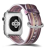 Apple watch band 42mm Genuine Leather Iwatch Strap Rainbow Replacement Bands with Stainless Metal Clasp for Apple Watch Series 3 Series 2 Series 1 Sports Edition women men(Genuine Leather Band I)