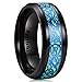King Will Aurora 7mm/8mm Green/Blue Celtic Dragon Aurora Luminou Glow Black/Silver Titanium Wedding Ring for Unisex