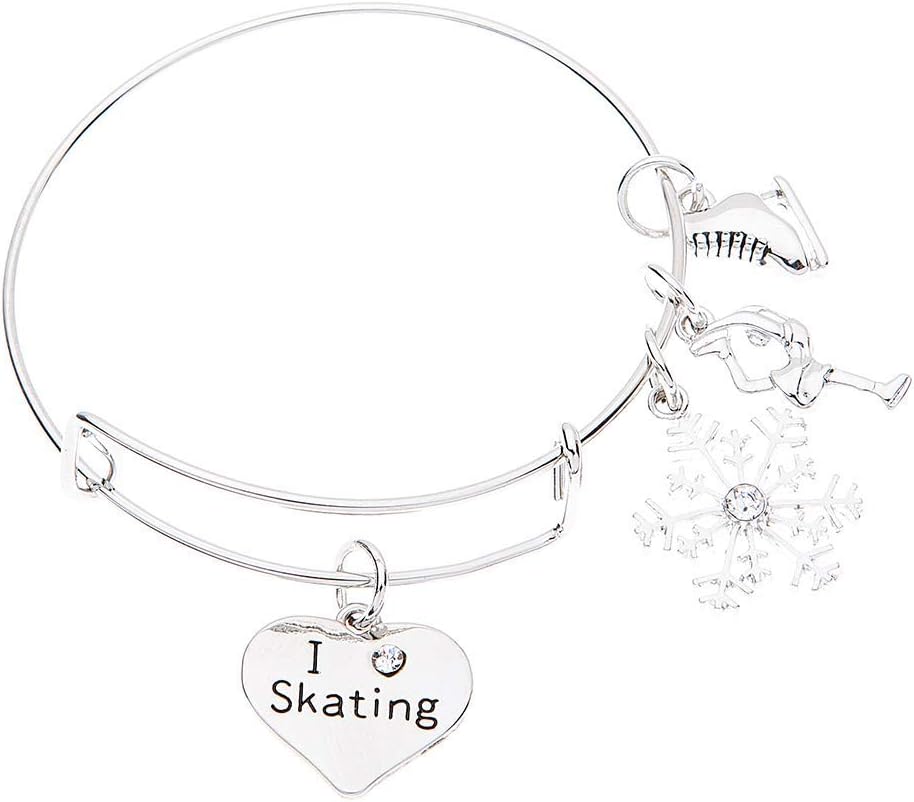qws Figure Skating Bracelet for Women- Figure Skating Jewelry -Ice Skating Jewelry - Ice Skate Charm Bracelet - Perfect Figure Skating Gifts