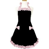 Hyzrz Cute Fashion Aprons for Women Girls Waitress Cooking Restaurant Kitchen Home Cooking Chef Bib Apron Dress Gift (Black)