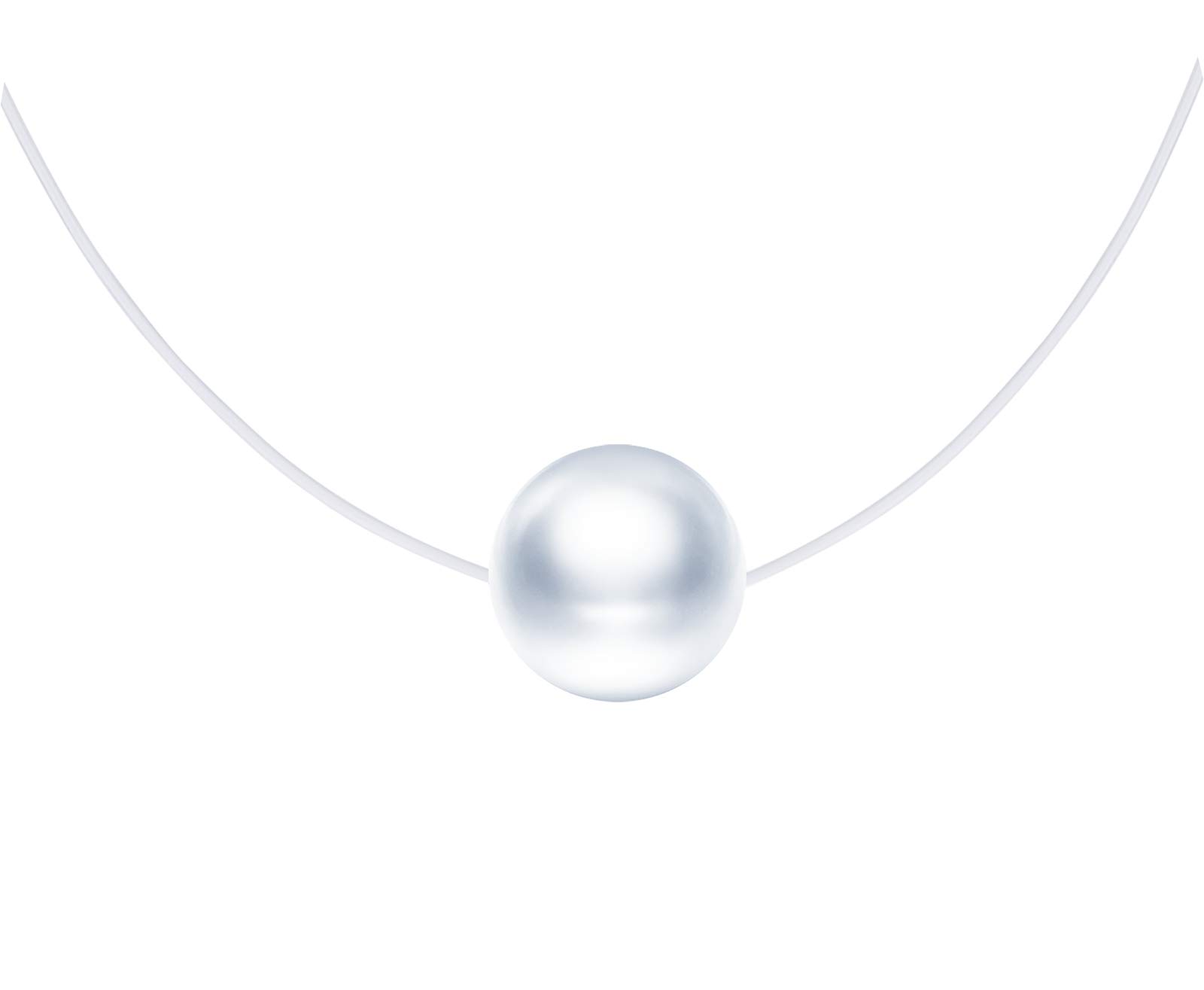 MIcVivien Women Transparent Nylon Chain with 8mm Single Pearl Pendant Necklace 925 Sterling Silver/Invisible Fishing Line Choker Necklace