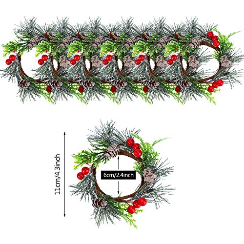 6 Pieces Christmas Candle Ring Artificial Berry Candle Rings with Pine Cones Small Wreaths for Home, Wedding, Living… - Image 3