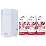 [Printer+Paper SET] New LG Pocket Photo Printer 3 PD251 [White] (Follow-up model of PD241T PD239) + LG Zink Sticker Photo Paper [90 Sheets]