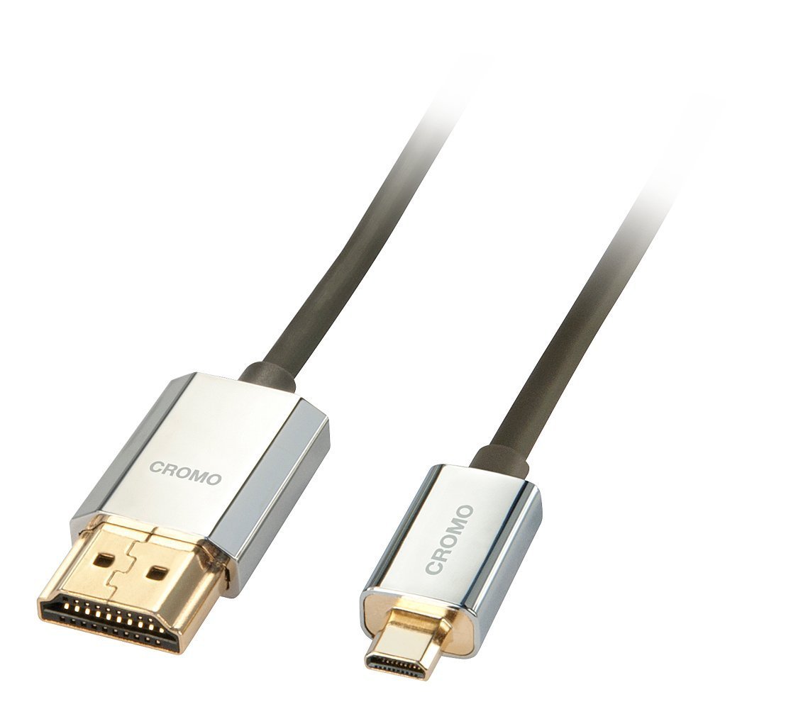 Lindy 3m CROMO Slimline High Speed HDMI to Micro HDMI 2.0 Cable with Ethernet, 4k@60Hz HDMI 2.0 10.2G 3D 1080p HDCP 2.2 HDR ARC CEC ATC Tested TV OLED Monitor DSLR Tablet Laptop Camera Media Player